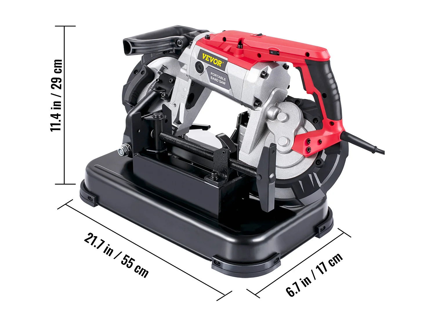Scie à Ruban SucceBuy Portable à Coupe Profonde 12,7 Cm, Scie à Ruban sans Fil Électrique 1100W 42-144 M/Min Coupe à 45°-90° avec Lampe LED
