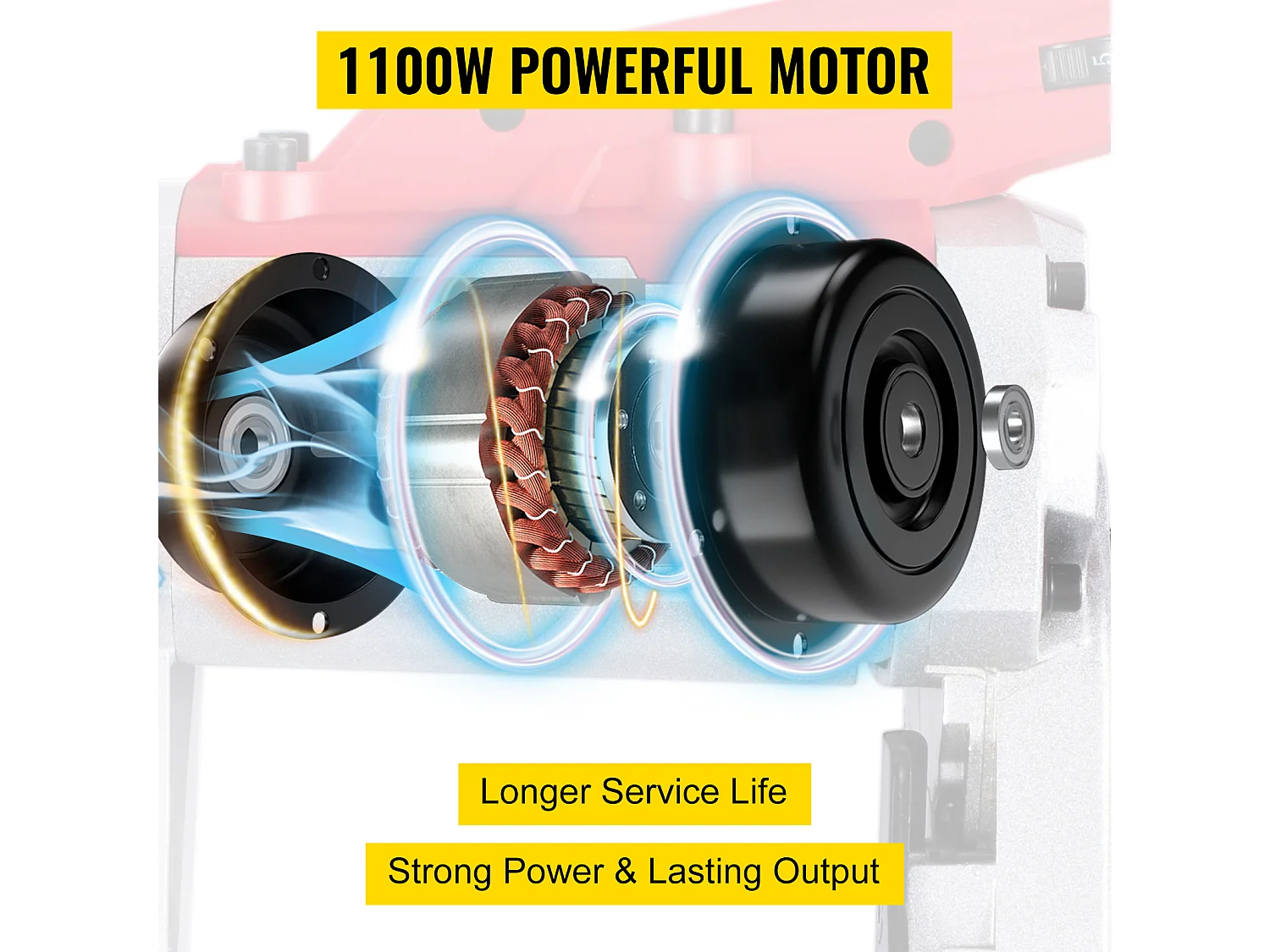 Scie à Ruban SucceBuy Portable à Coupe Profonde 12,7 Cm, Scie à Ruban sans Fil Électrique 1100W 42-144 M/Min Coupe à 45°-90° avec Lampe LED