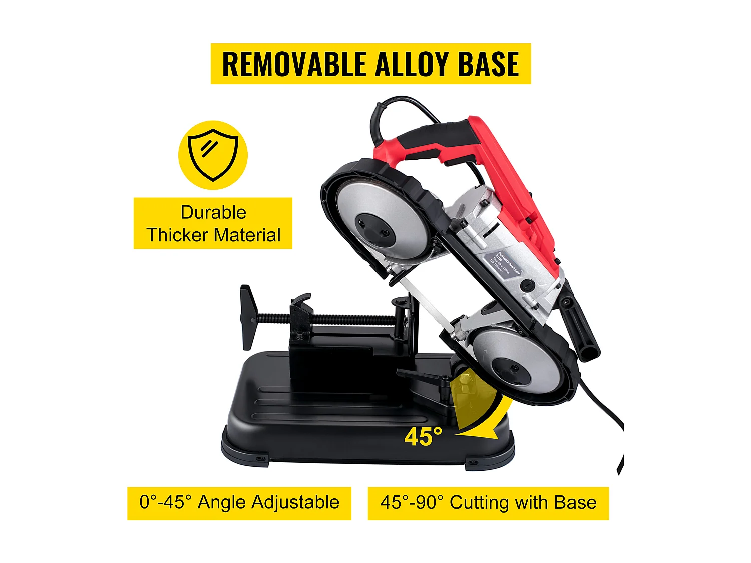 Scie à Ruban SucceBuy Portable à Coupe Profonde 12,7 Cm, Scie à Ruban sans Fil Électrique 1100W 42-144 M/Min Coupe à 45°-90° avec Lampe LED