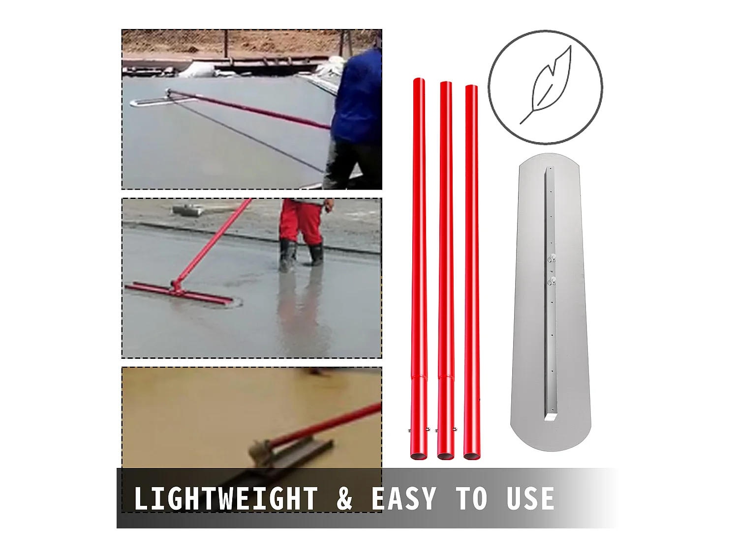 Maurerkelle SucceBuy, 1200 x 200 Mm, Betonkelle aus Stahl, 1,8 M Maurerkelle mit 3 Griffen, Verstellbare Putzstütze, Verputzen Glatter Oberflächen