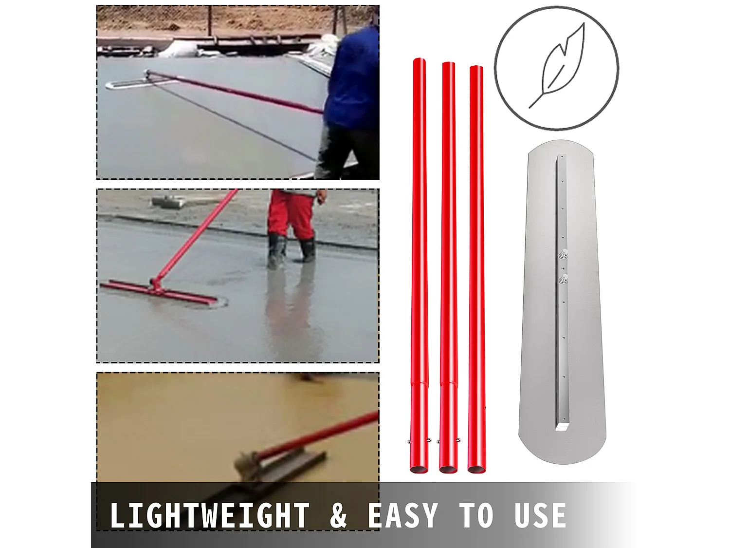 Truelle de Maçon SucceBuy 1200 x 200 Mm, Truelle de Béton en Acier, Truelle Ma?Onnerie 3 Poignées de 1.8 M, Platrage Support Réglable, Platre Surface Lisse