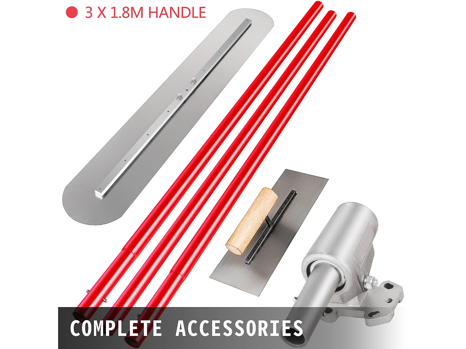 Truelle de Maçon SucceBuy 1200 x 200 Mm, Truelle de Béton en Acier, Truelle Ma?Onnerie 3 Poignées de 1.8 M, Platrage Support Réglable, Platre Surface Lisse