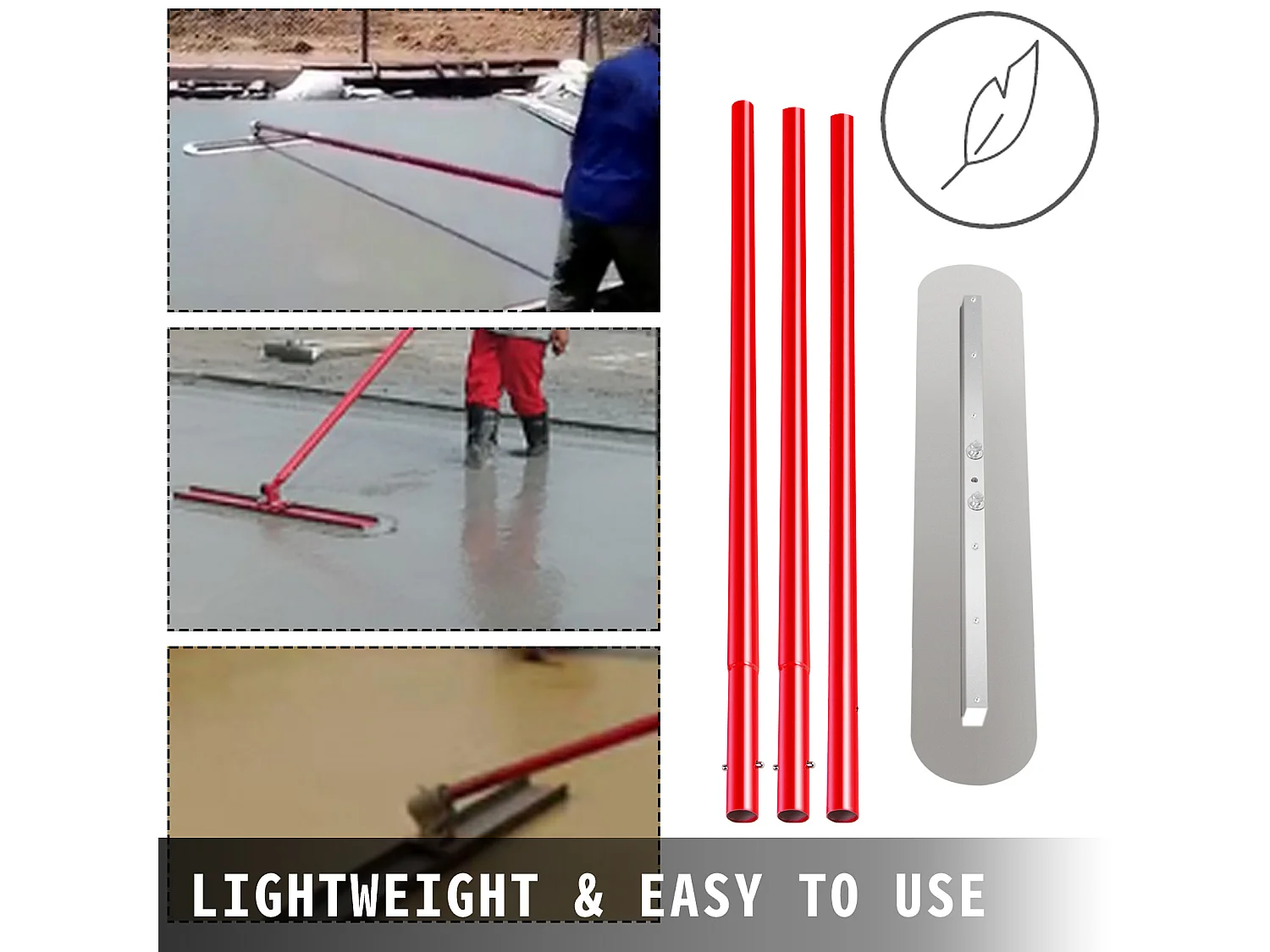 Truelle de Maçon SucceBuy 900x200 Mm,Truelle De Béton en Acier, Truelle Ma?onnerie 3 Poignées de 1.8 M Truelle de Platrage Support Réglable