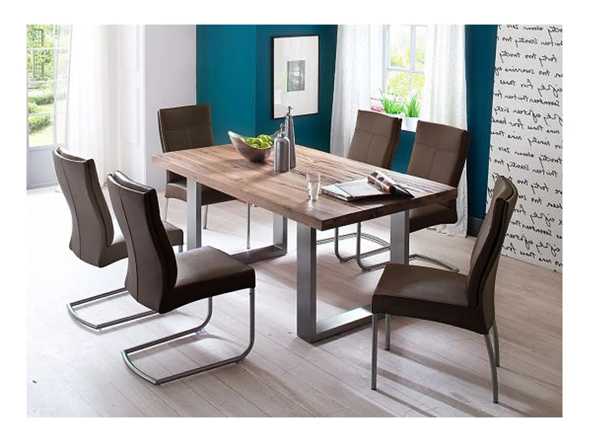 Table à manger en chêne laqué massif Bassano - L.180 x H.76 x P.100 cm