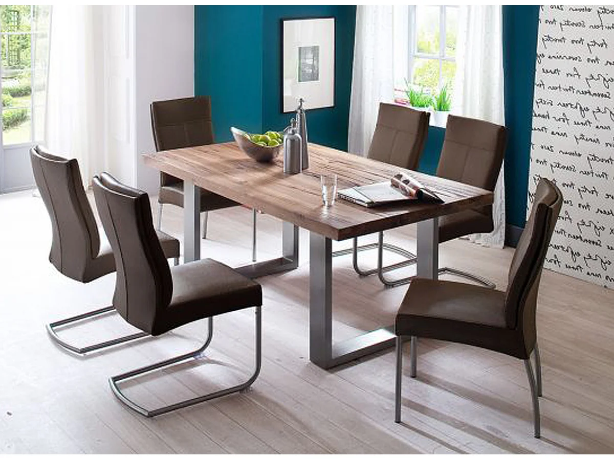 Table à manger en chêne laqué massif Bassano - L.180 x H.76 x P.100 cm