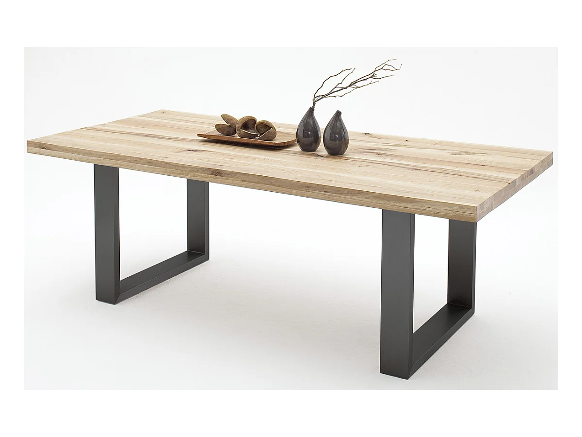 Table à manger en chêne sauvage massif/anthracite - L220 x H76 x P100 cm
