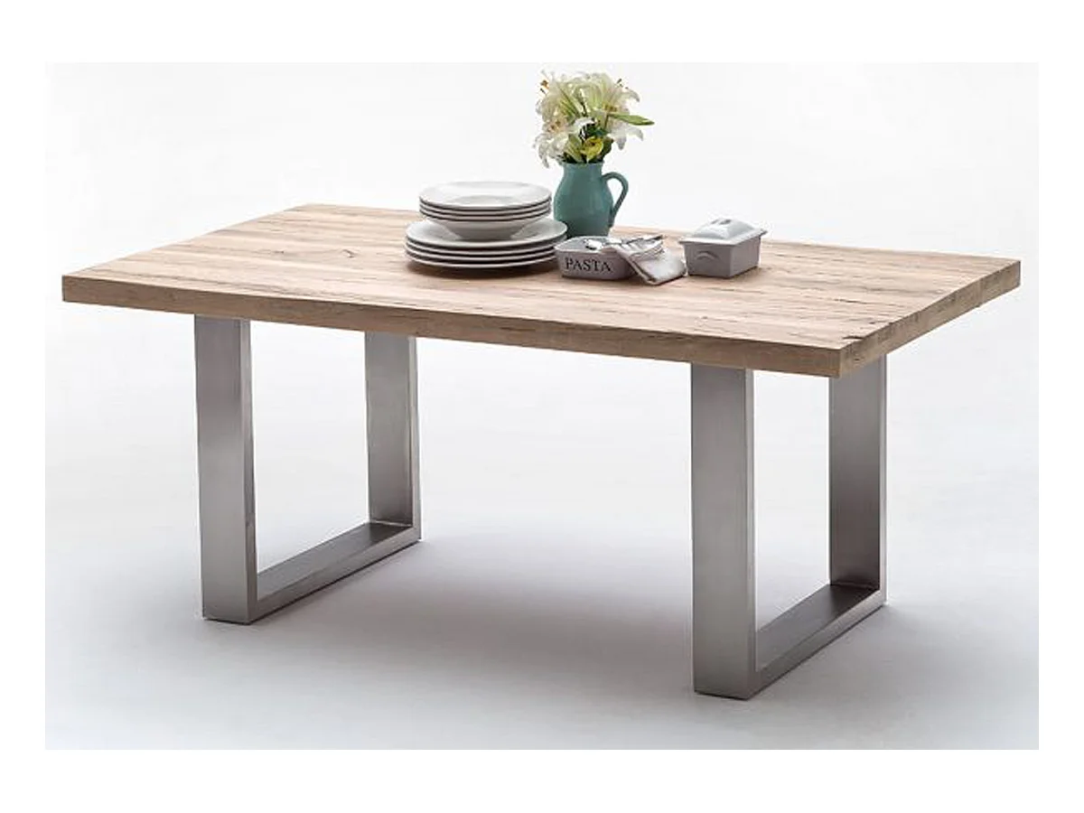 Table à manger en chêne chaulé,laqué mat massif - L.180 x H.76 x P.100 cm