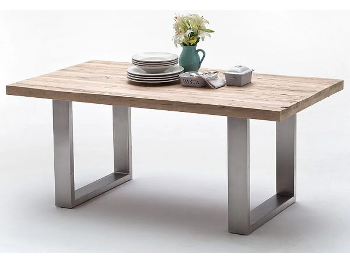 Table à manger en chêne chaulé,laqué mat massif - L.180 x H.76 x P.100 cm