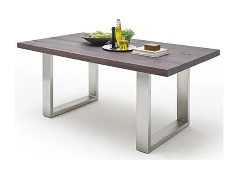 Table à manger en chêne massif teinté vielli laqué - L.220 x H.76 x P.100 cm