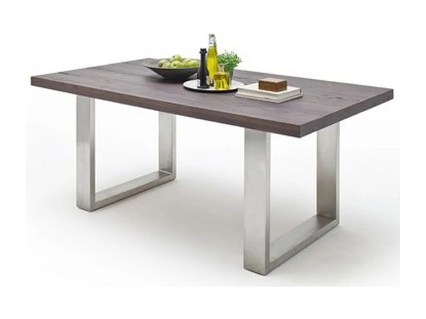 Table à manger en chêne massif teinté vielli laqué - L.220 x H.76 x P.100 cm