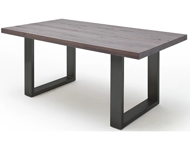 Table à manger en chêne massif teinté vielli laqué/anthracite - L220 x H76 x P100 cm