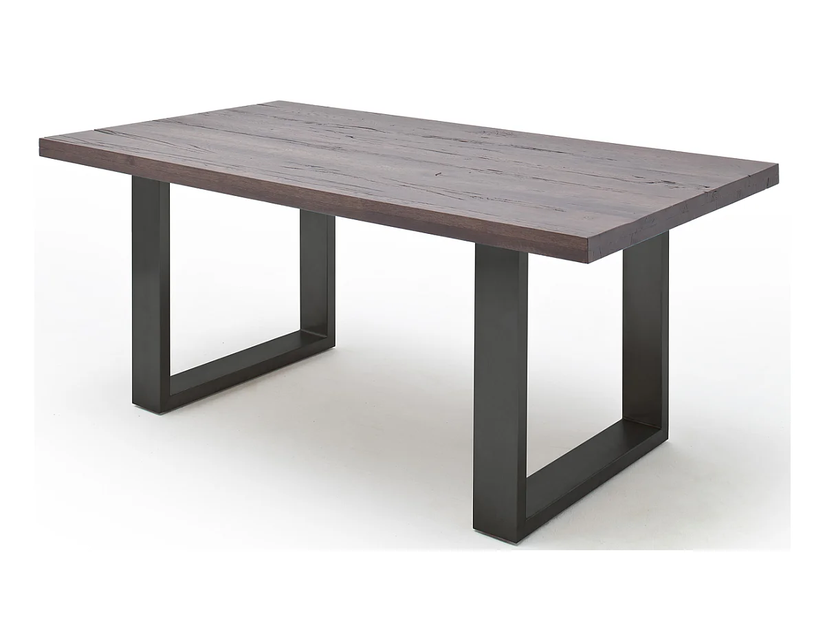 Table à manger en chêne massif teinté vielli laqué/anthracite - L220 x H76 x P100 cm