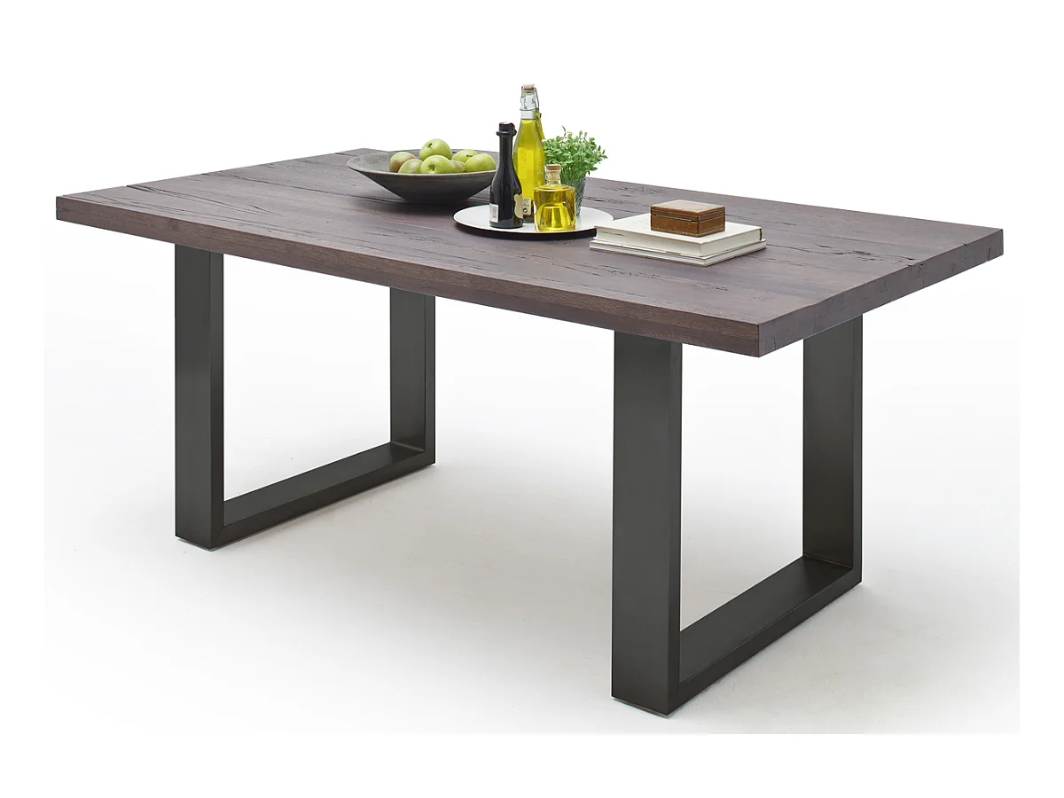 Table à manger en chêne massif teinté vielli laqué/anthracite - L260 x H76 x P100 cm
