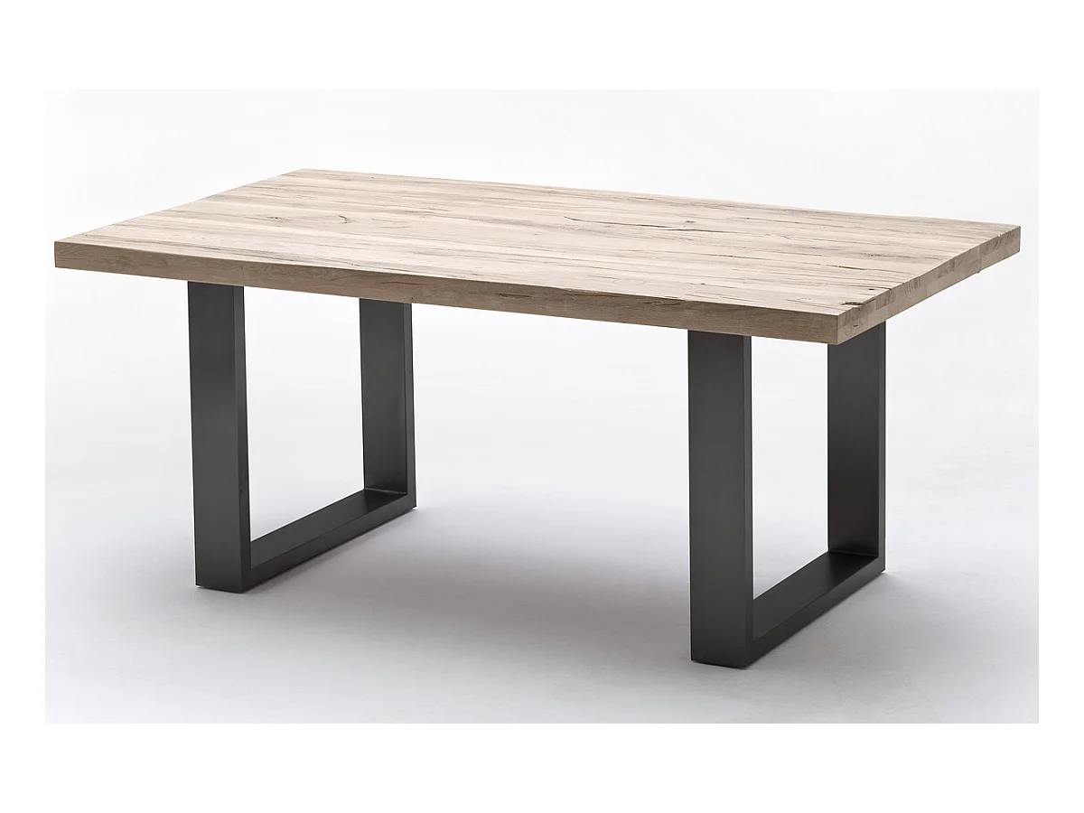 Table à manger en chêne massif chaulé/anthracite - L220 x H76 x P100 cm