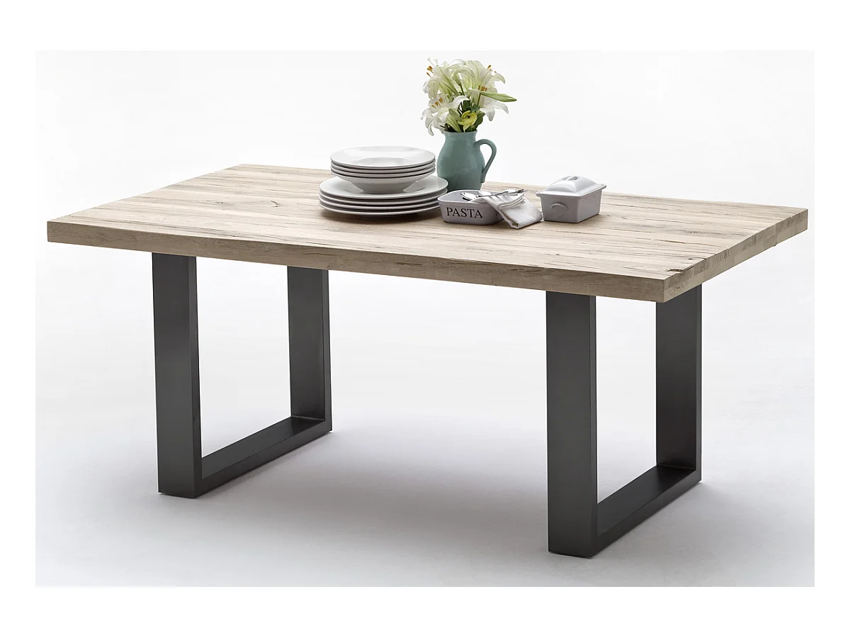 Table à manger en chêne massif chaulé/anthracite - L220 x H76 x P100 cm