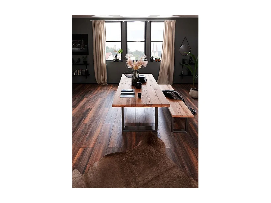 Table à manger en chêne massif bassano/anthracite - L.180 x H.76 x P.100 cm