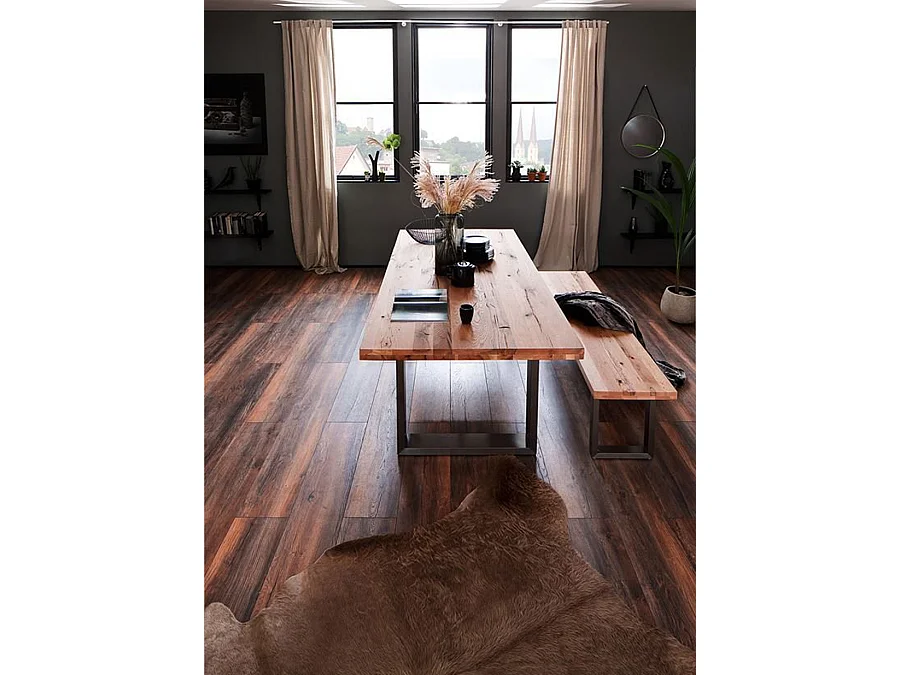 Table à manger en chêne massif bassano/anthracite - L.180 x H.76 x P.100 cm