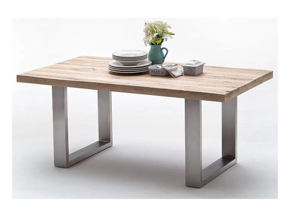 Table à manger en chêne chaulé, laqué mat massif - L.240 x H.76 x P.100 cm