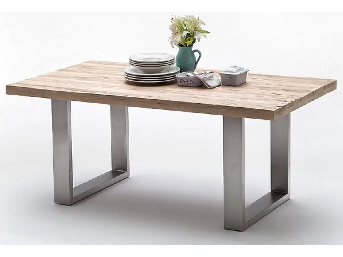 Table à manger en chêne chaulé, laqué mat massif - L.240 x H.76 x P.100 cm