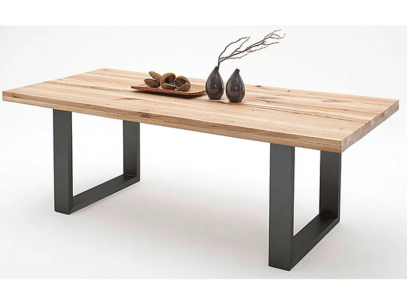 Table à manger en chêne massif chaulé/anthracite - L.180 x H.76 x P.100 cm
