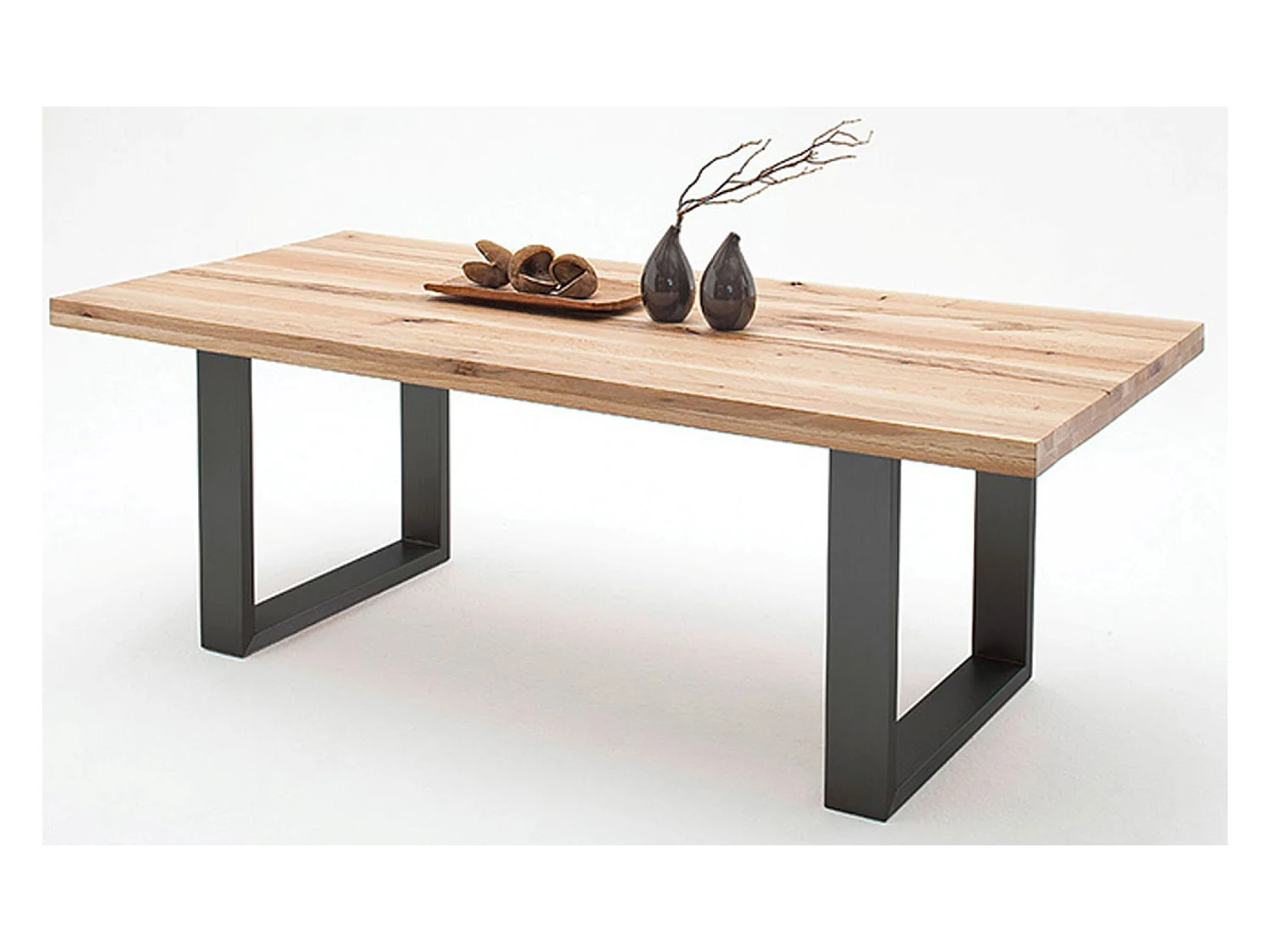 Table à manger en chêne massif chaulé/anthracite - L.180 x H.76 x P.100 cm