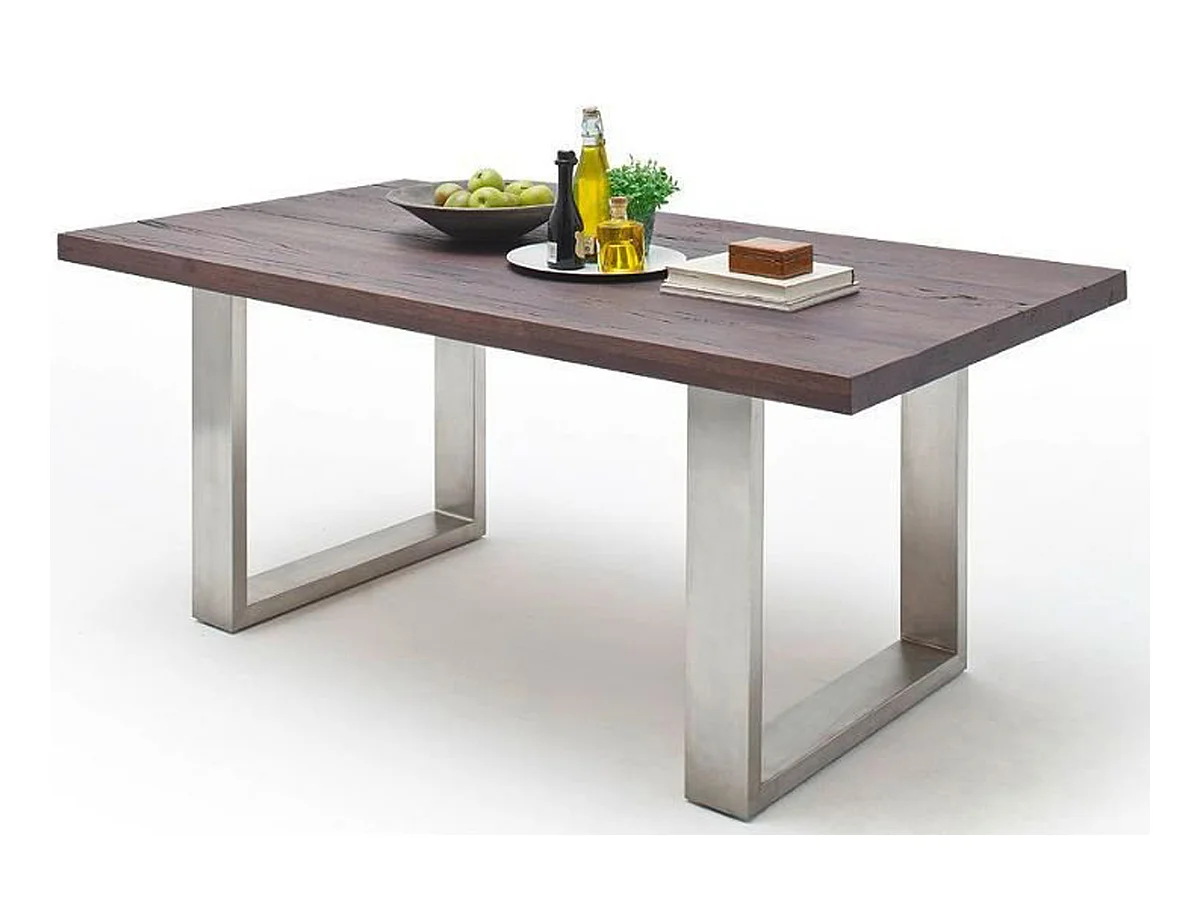 Table à manger en chêne massif teinté vielli laqué - L.200 x H.76 x P.100 cm