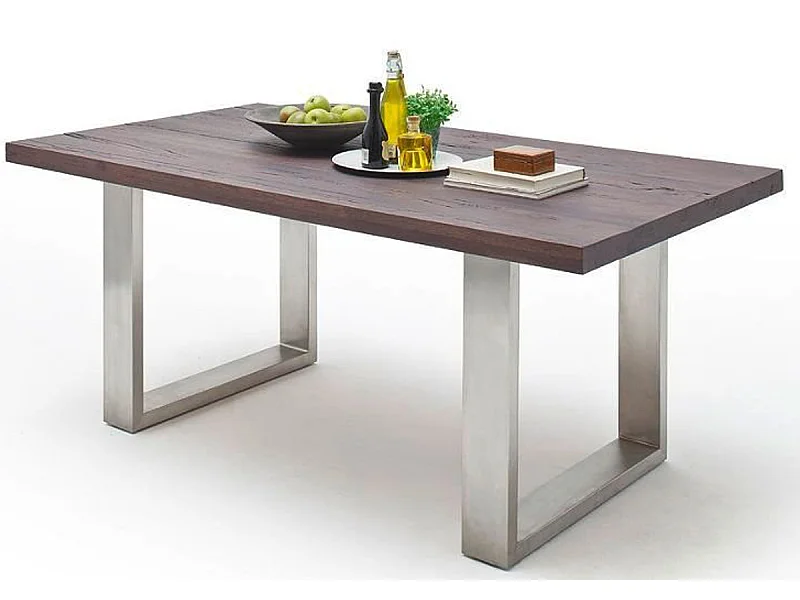 Table à manger en chêne massif teinté vielli laqué - L.200 x H.76 x P.100 cm