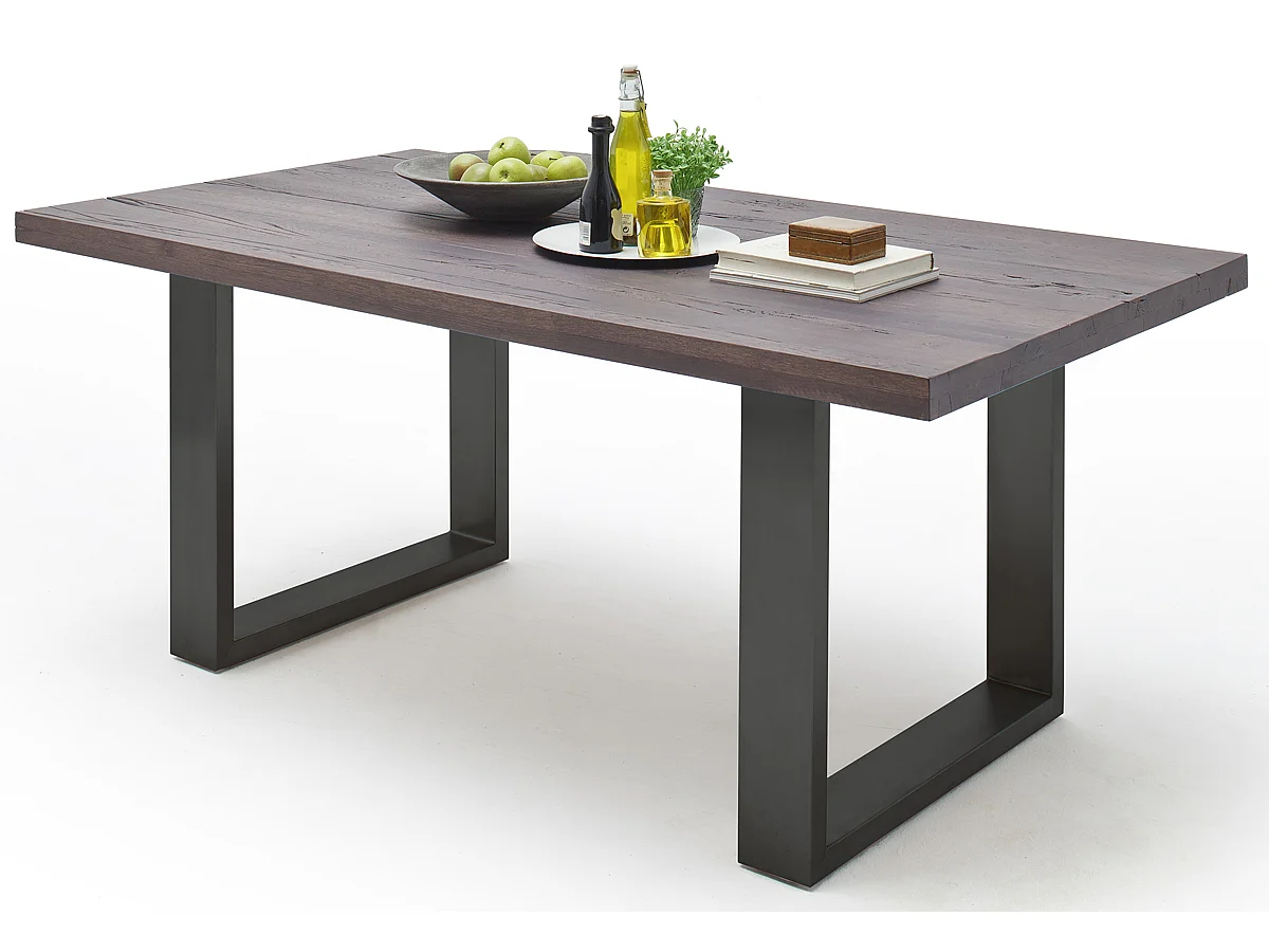 Table à manger en chêne massif teinté vielli laqué/anthracite - L240 x H76 x P100 cm
