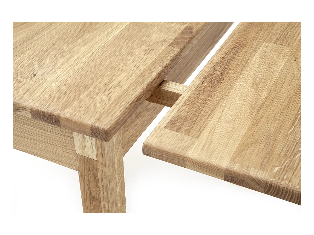 Table de salle à manger extensible en bois hêtre massif huilé coloris chêne sauvage - longueur 80-140 x hauteur 76 x profondeur 80 cm