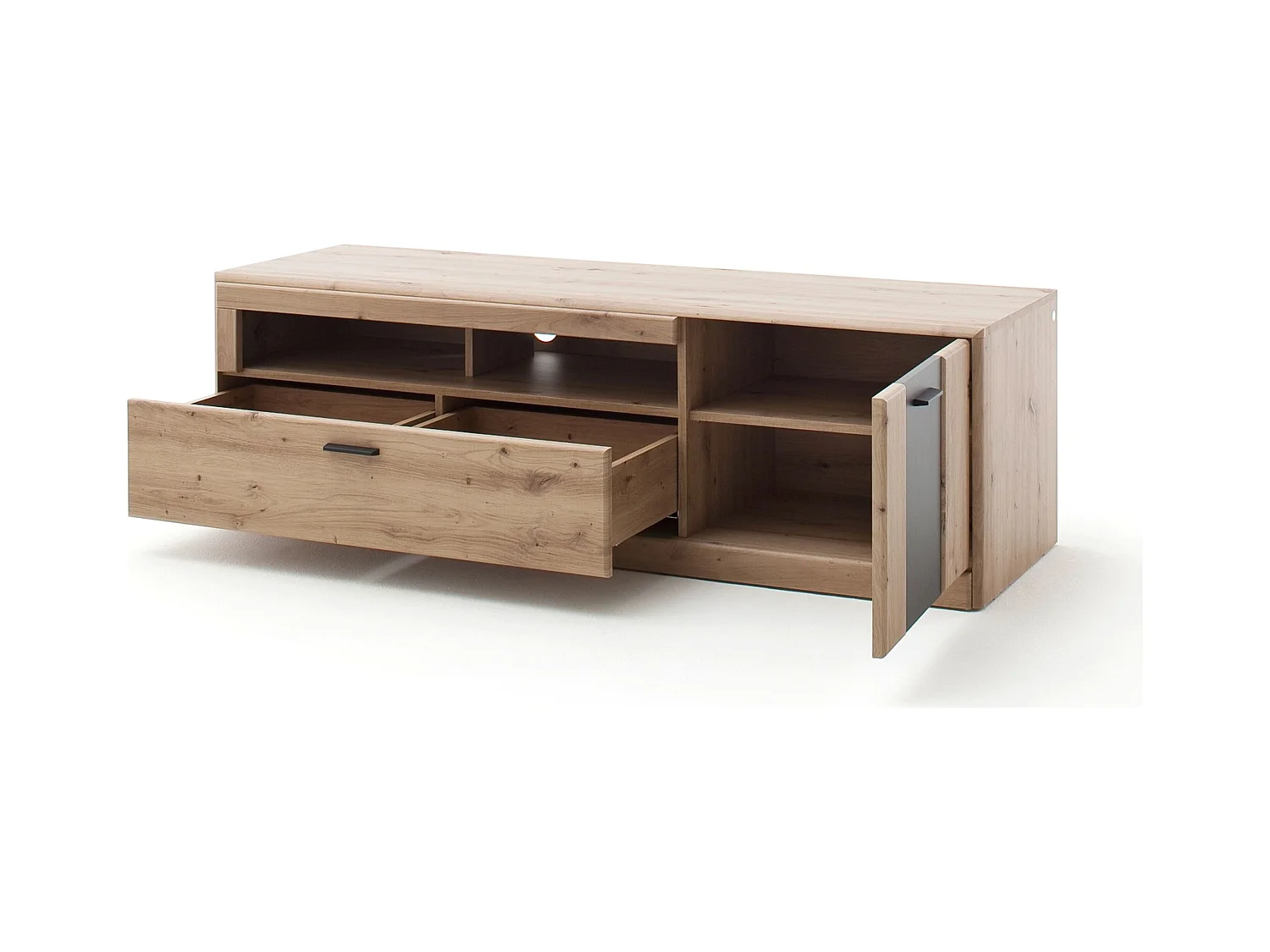 Meuble TV coloris chêne - Longueur 159 x Hauteur 50 x Profondeur 51 cm