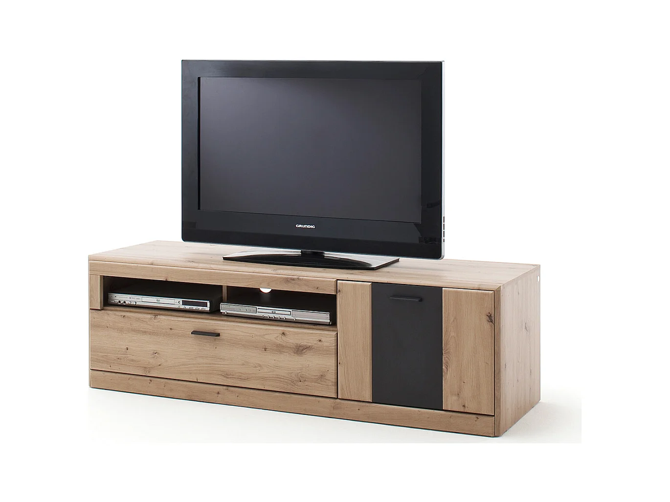 Meuble TV coloris chêne - Longueur 159 x Hauteur 50 x Profondeur 51 cm