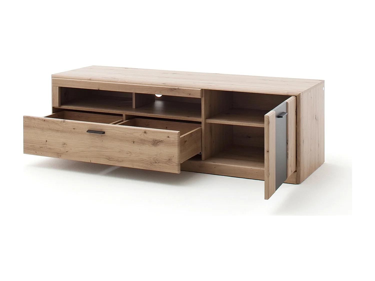 Meuble TV coloris chêne - Longueur 159 x Hauteur 50 x Profondeur 51 cm