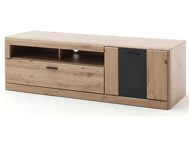 Meuble TV coloris chêne - Longueur 159 x Hauteur 50 x Profondeur 51 cm