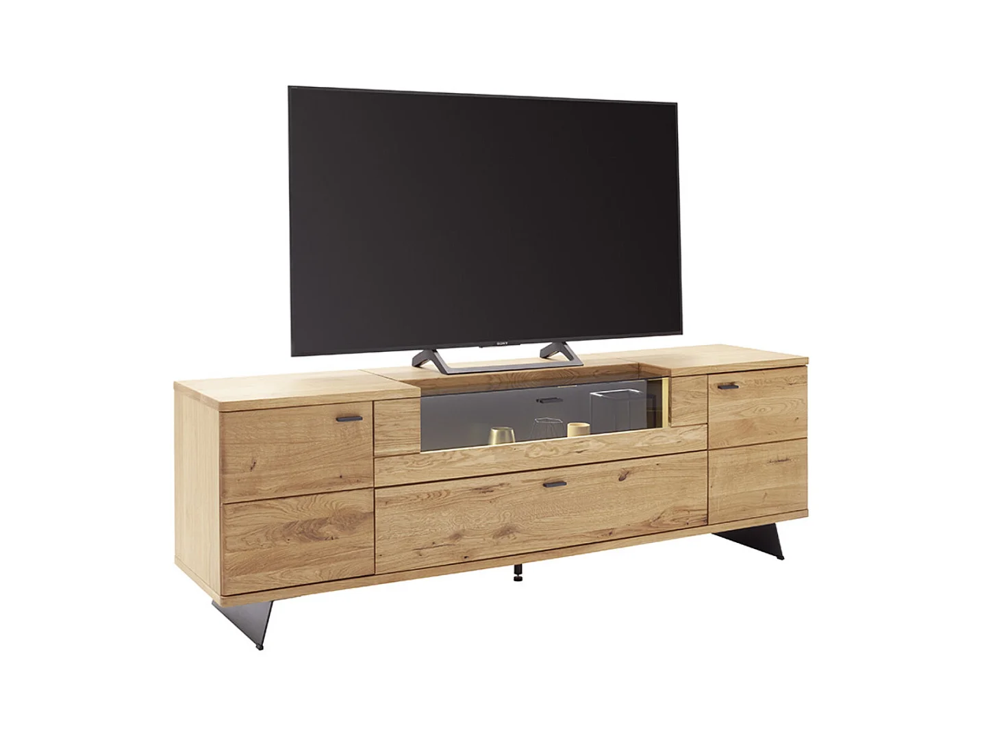 Meuble TV en bois coloris chêne sauvage - Longueur 210 x Hauteur 70 x Profondeur 50 cm
