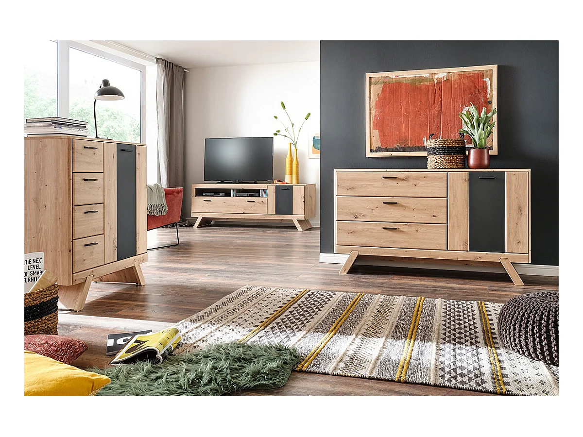 Meuble TV coloris chêne - Longueur 179 x Hauteur 65 x Profondeur 51 cm