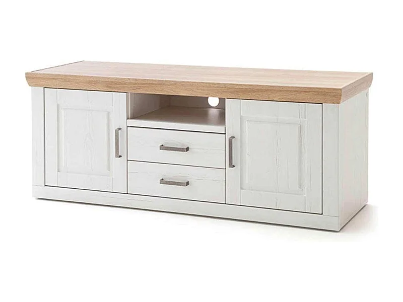 Meuble TV en pin blanc et chêne - L.158 x H.63 x P.52 cm