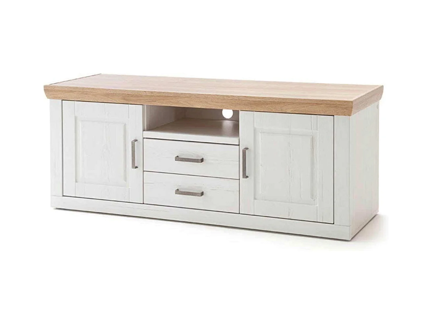 Meuble TV en pin blanc et chêne - L.158 x H.63 x P.52 cm