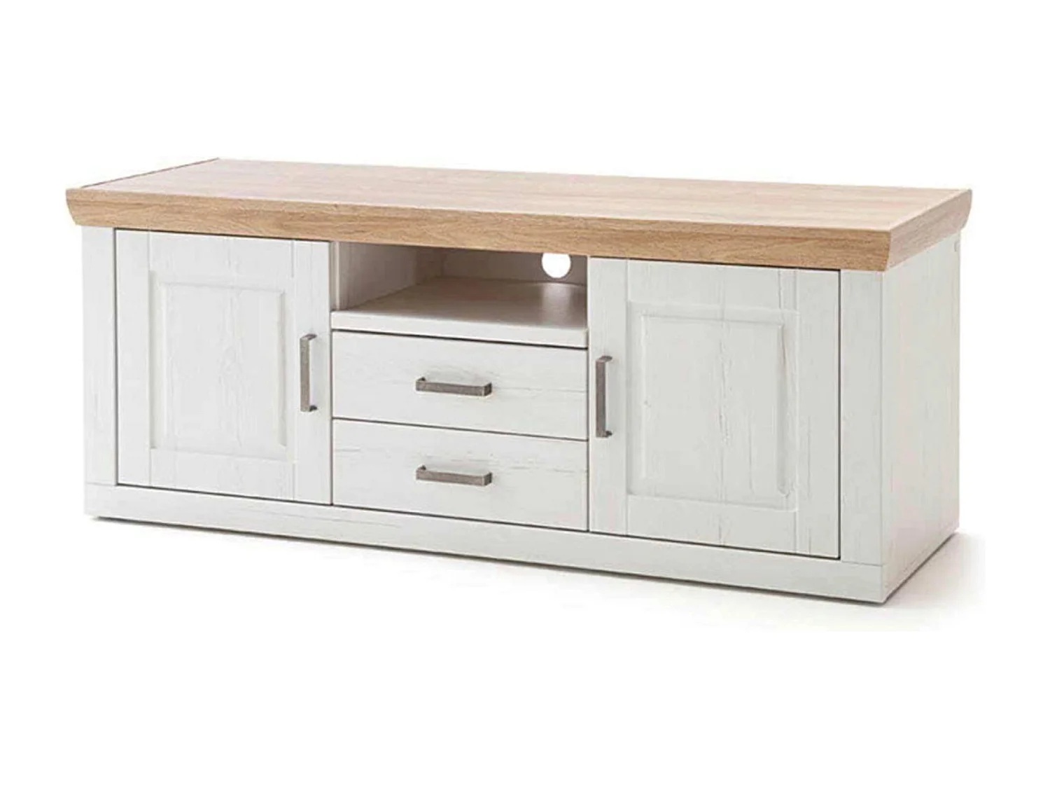 Meuble TV en pin blanc et chêne - L.158 x H.63 x P.52 cm