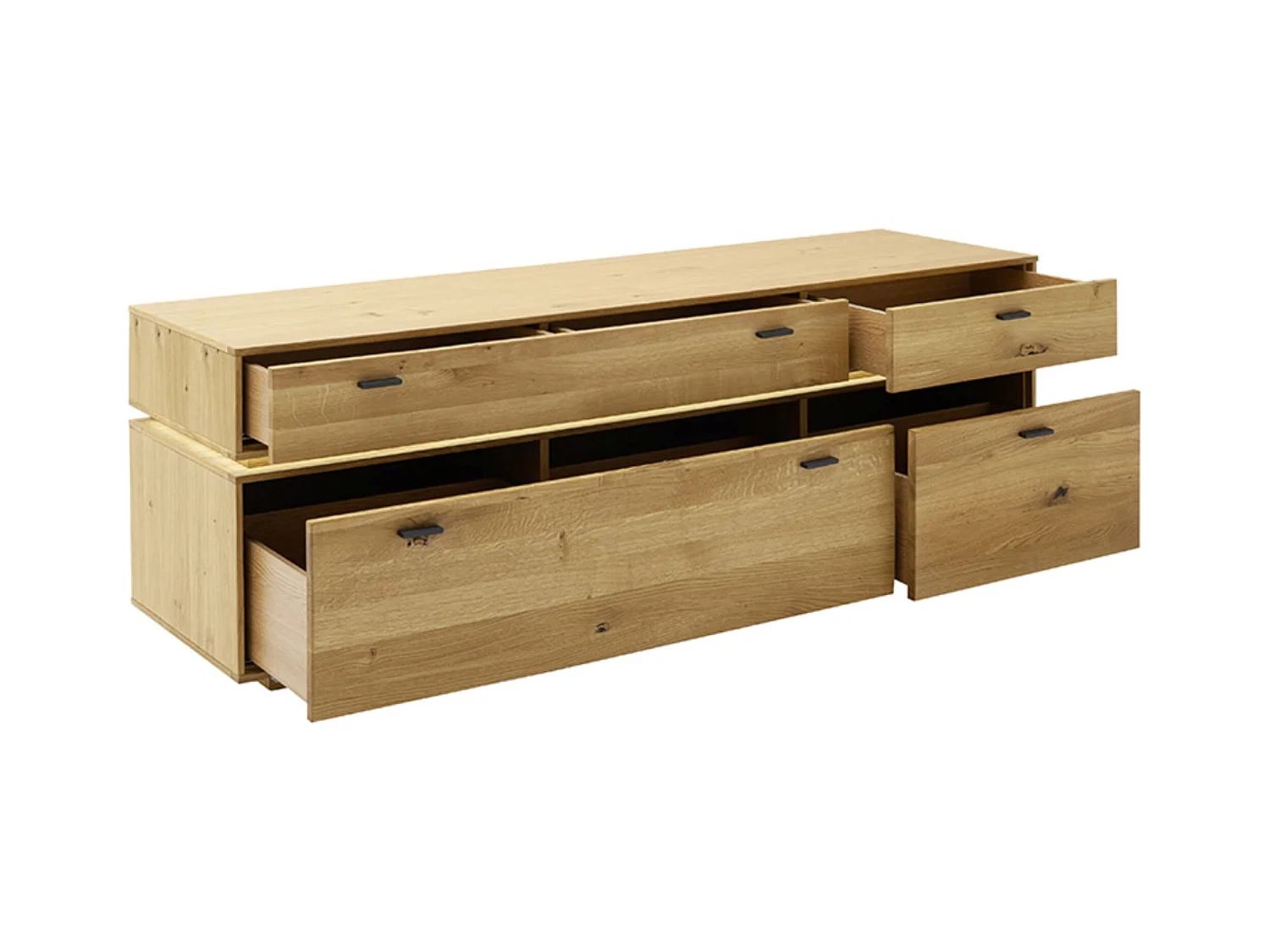 Meuble TV en bois de chêne sauvage huilé- Longueur 183 x Hauteur 62 x Profondeur 51 cm