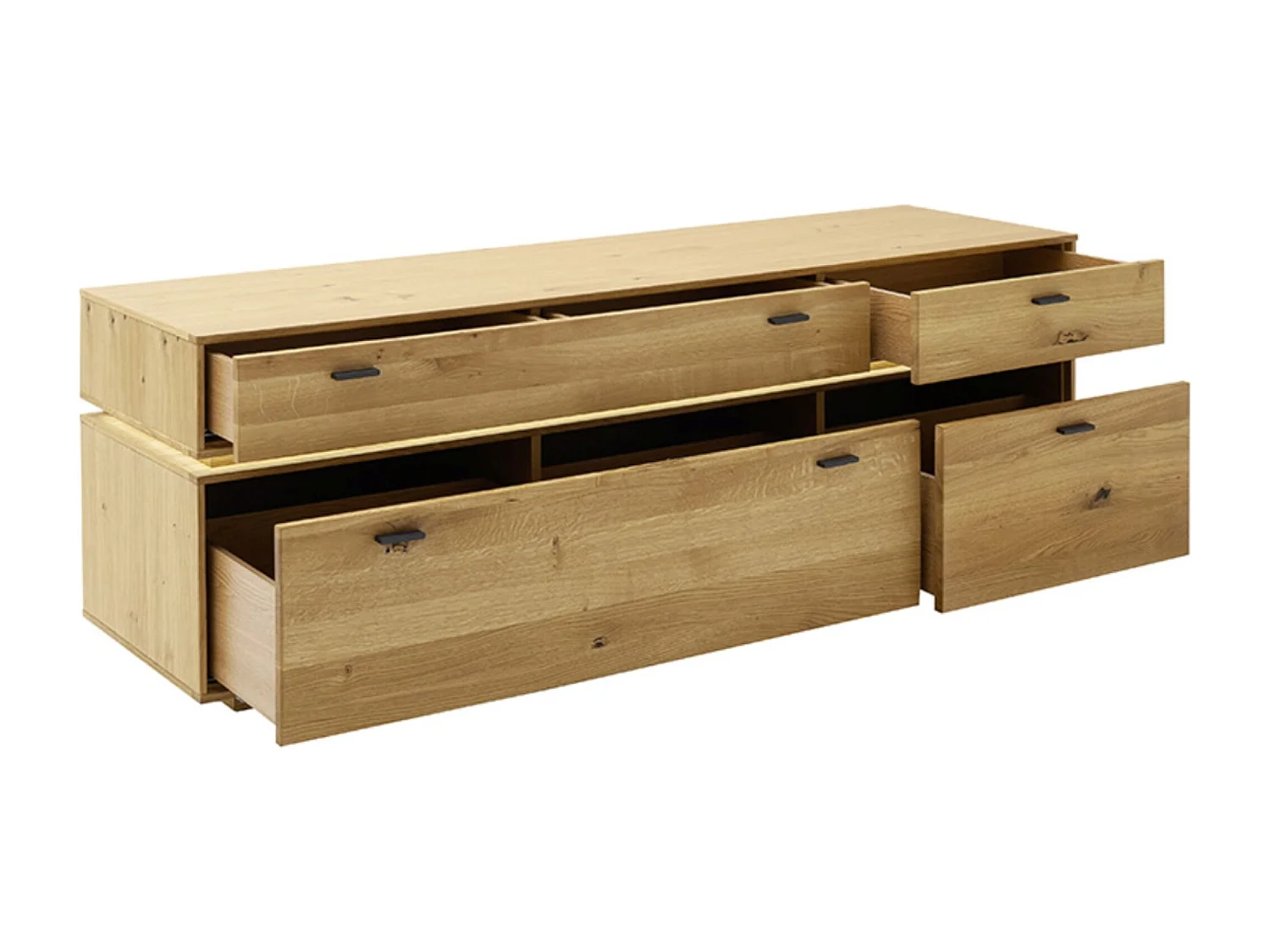 Meuble TV en bois de chêne sauvage huilé- Longueur 183 x Hauteur 62 x Profondeur 51 cm