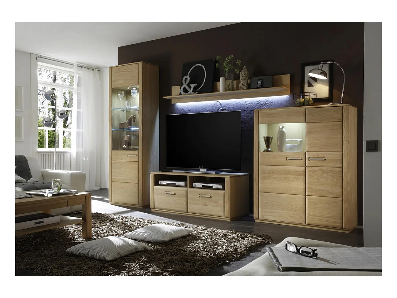 Table basse design en chêne bianco huilé - 115 x 42 x 65 cm