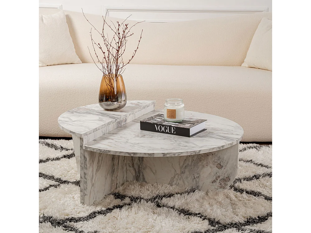 Asya - Lot de 2 tables basses effet marbre - Blanc