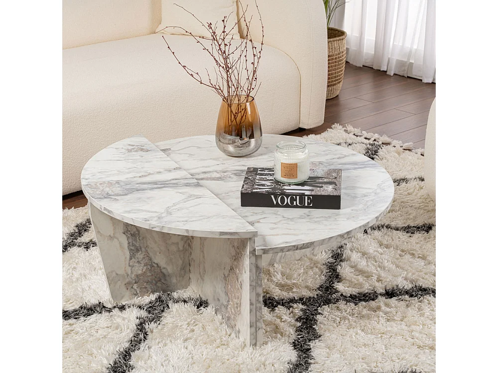 Asya - Lot de 2 tables basses effet marbre - Blanc