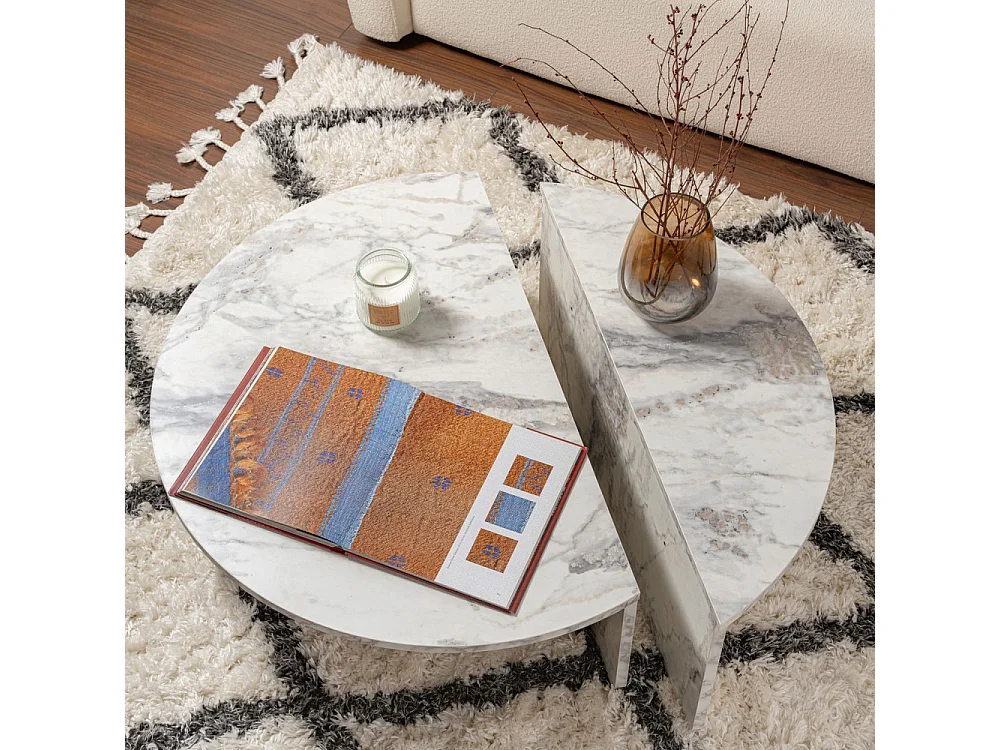 Asya - Lot de 2 tables basses effet marbre - Blanc