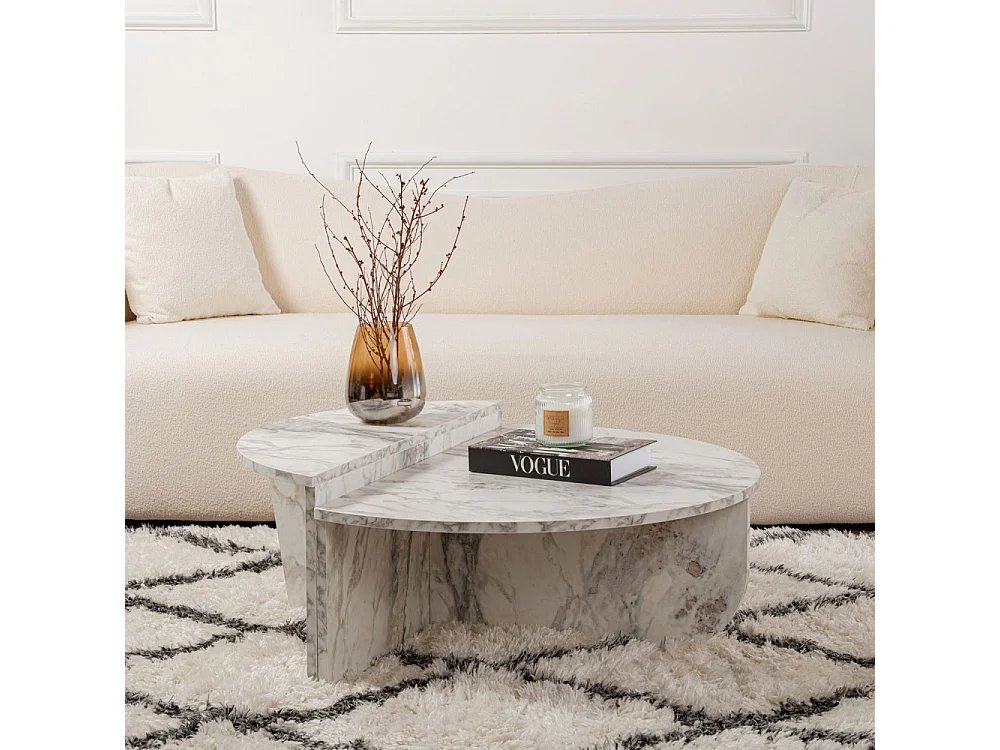 Asya - Lot de 2 tables basses effet marbre - Blanc