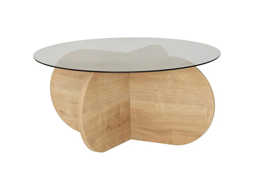 Bully - Table basse ronde en verre trempé et bois ø75cm - Bois clair