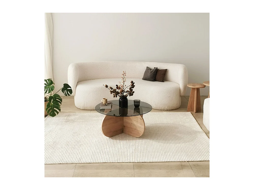 Bully - Table basse ronde en verre trempé et bois ø75cm - Bois clair