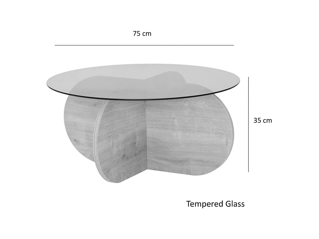 Bully - Table basse ronde en verre trempé et bois ø75cm - Bois clair