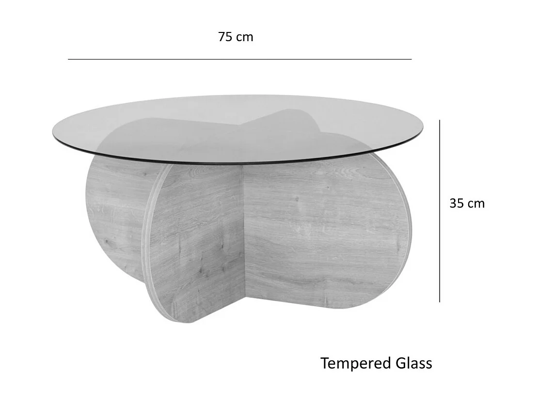 Bully - Table basse ronde en verre trempé et bois ø75cm - Bois clair