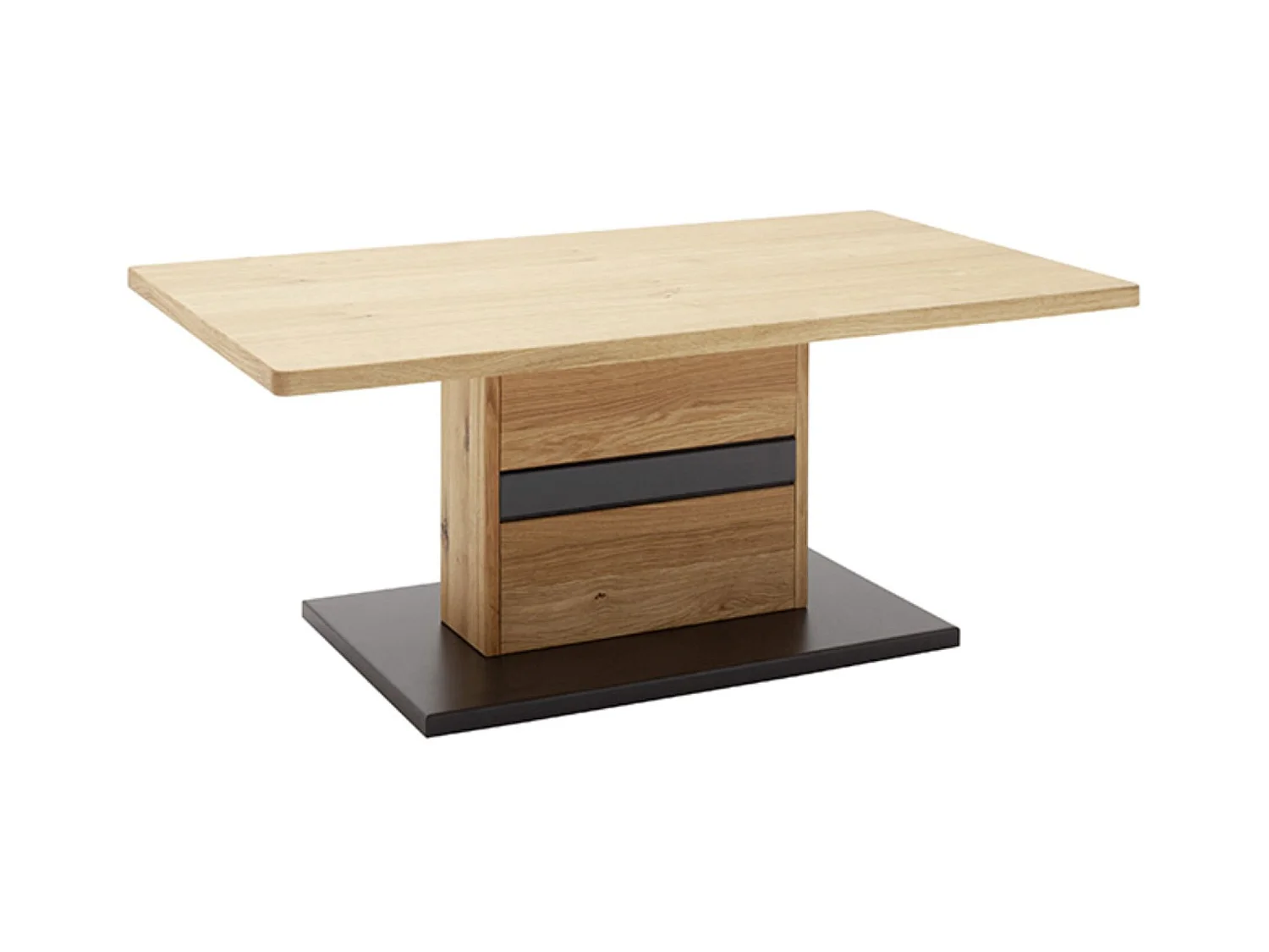 Table basse coloris chêne sauvage massif, gris noir - Longueur 110 x Hauteur 45 x Profondeur 65 cm